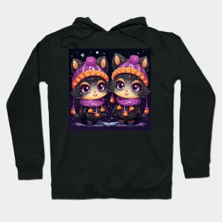 Christmas Illustration - Cute and Funny Kittens in Winter Hats and Scarves, a Playful Design Perfect for the Holiday Season. Hoodie